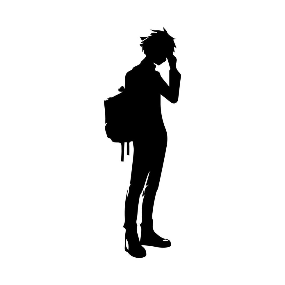 illustration of boy profile anime style, black silhouette isolated on white background vector