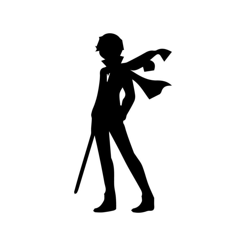 illustration of boy profile anime style, black silhouette isolated on white background vector