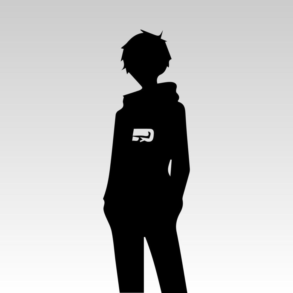 illustration of boy profile anime style, black silhouette isolated on white background vector