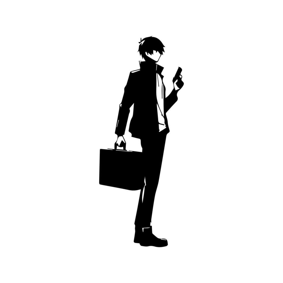 illustration of boy profile anime style, black silhouette isolated on white background vector