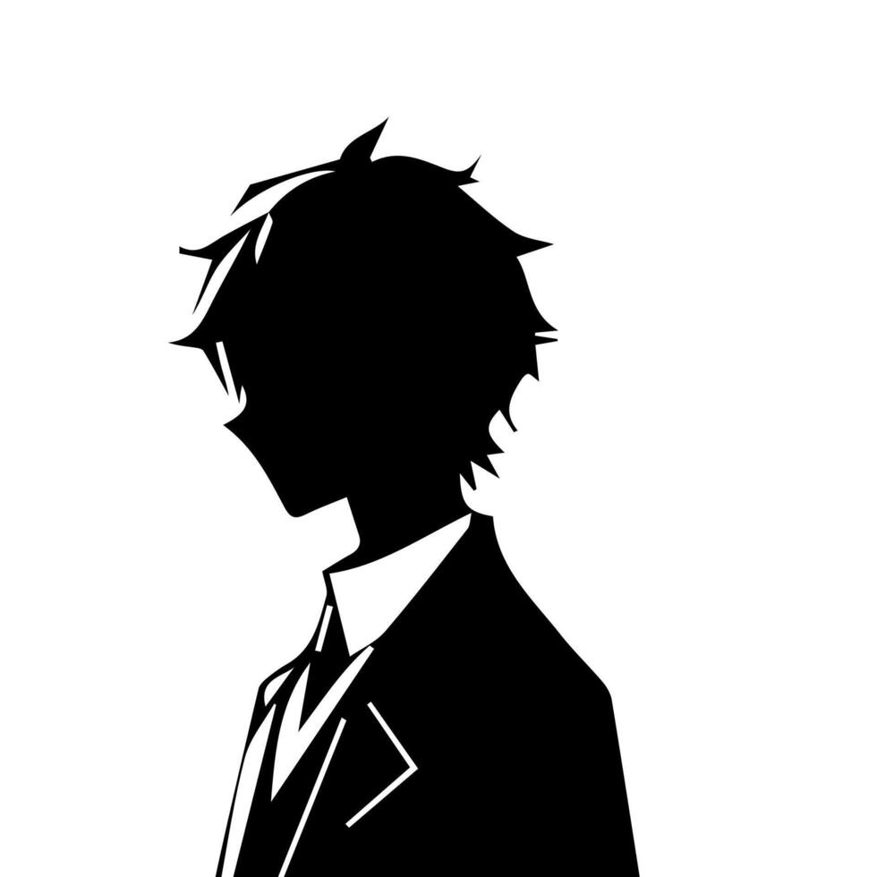 illustration of boy profile anime style, black silhouette isolated on white background vector