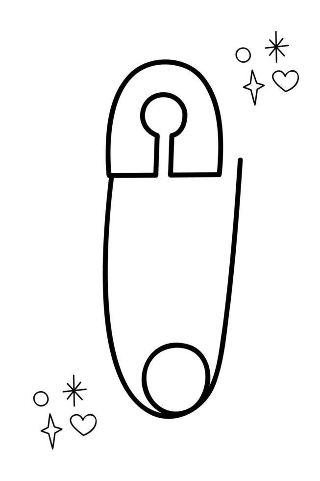 Safety pin. Doodle outline black and white illustration. vector