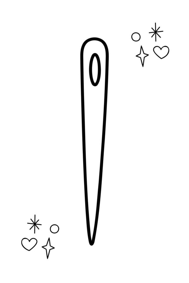 Needle. Doodle outline black and white illustration. vector