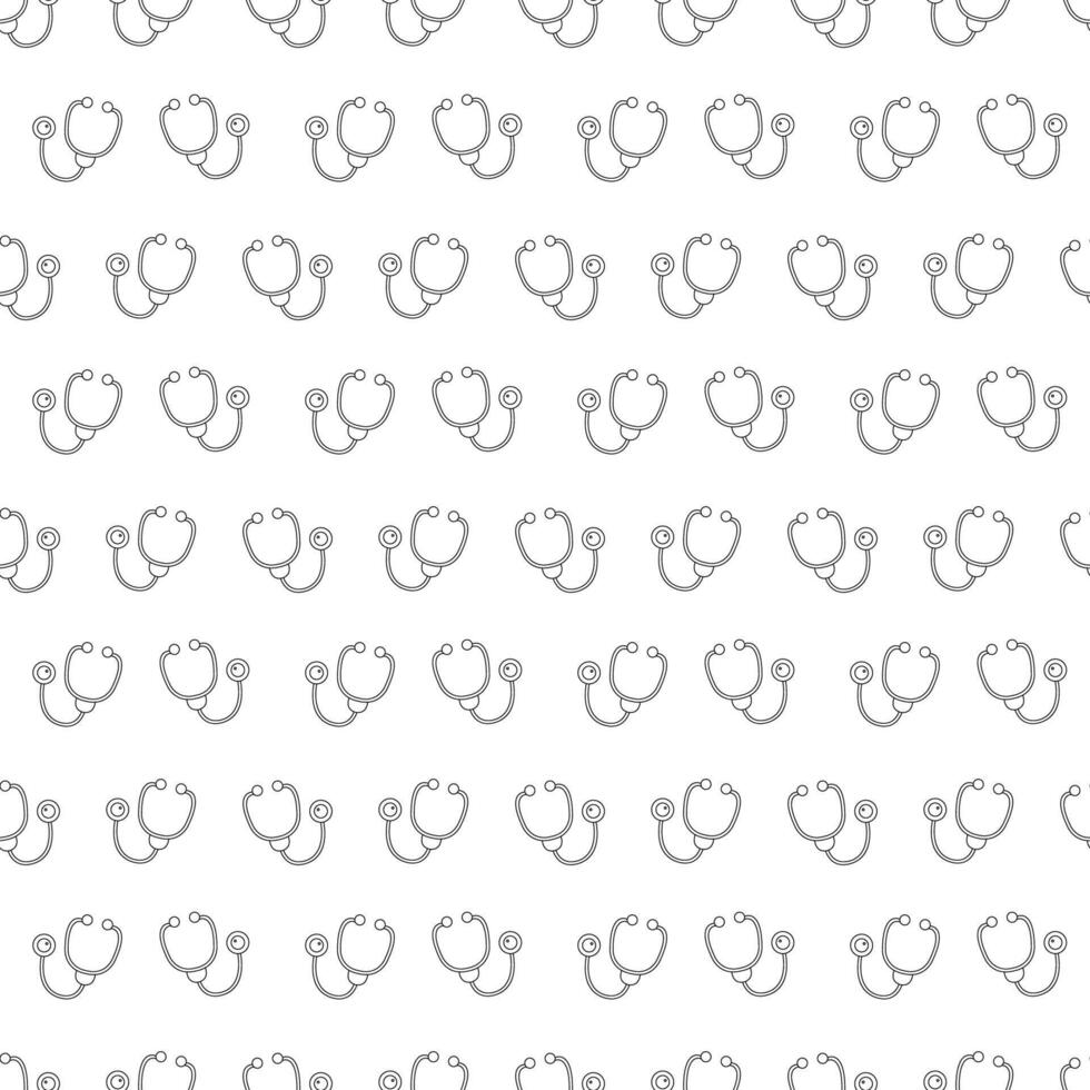 Seamless pattern with stethoscope. Black, white illustration. vector