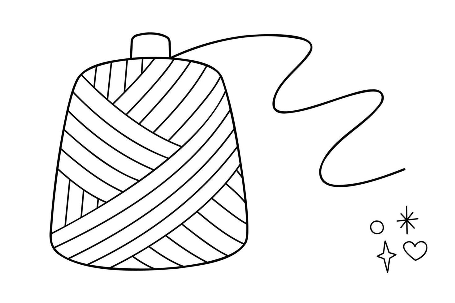 Bobbin of yarn. Doodle outline black and white illustration. vector