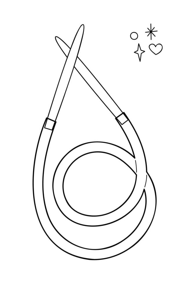 Circular knitting needles. Doodle outline black and white illustration. vector