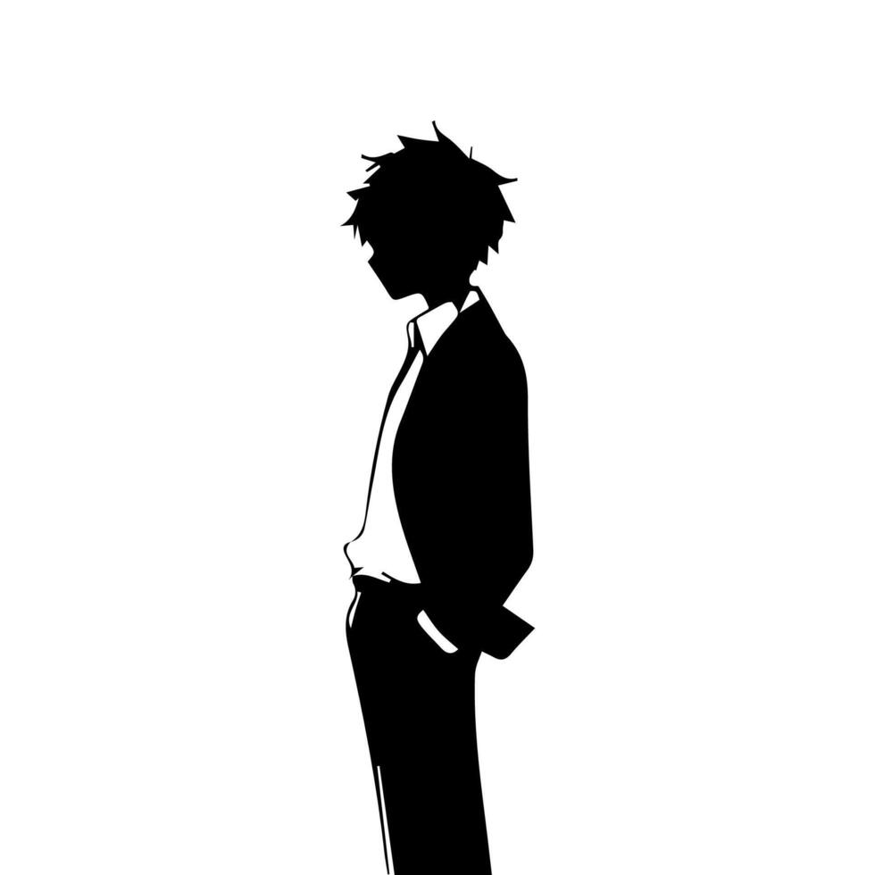 illustration of boy profile anime style, black silhouette isolated on white background vector