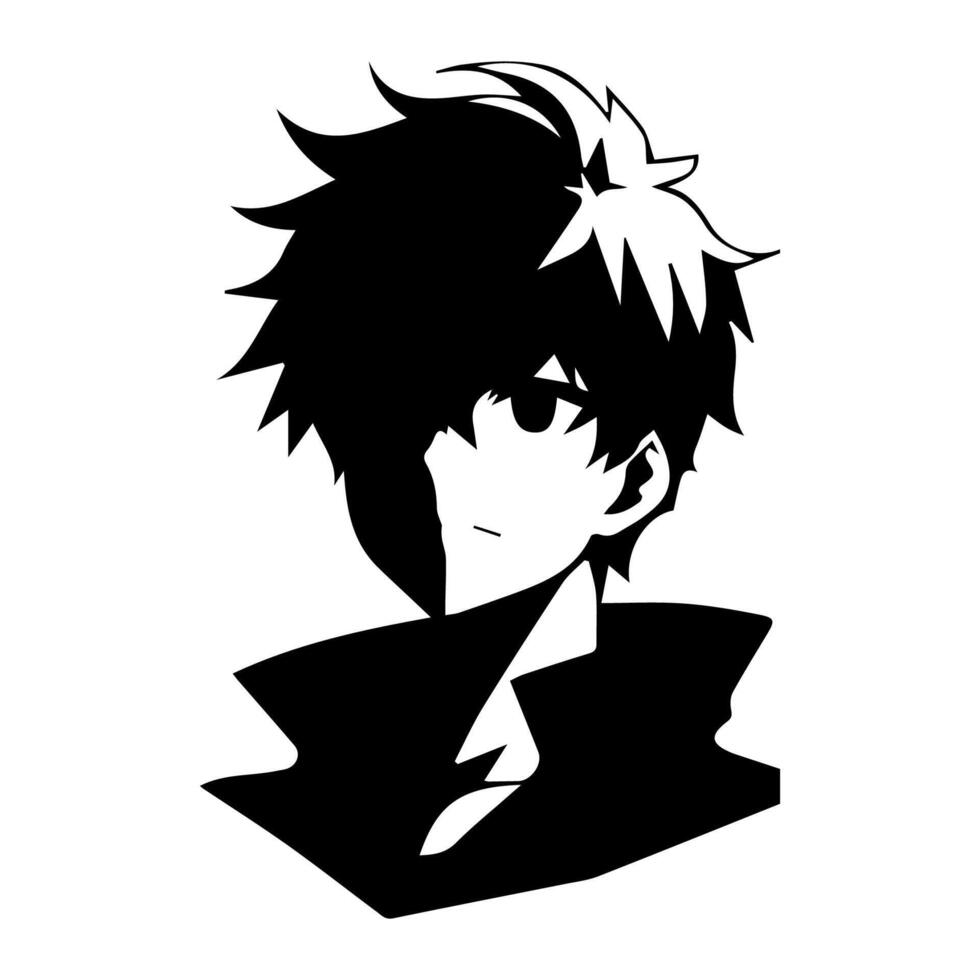 illustration of boy profile anime style, black silhouette isolated on white background vector