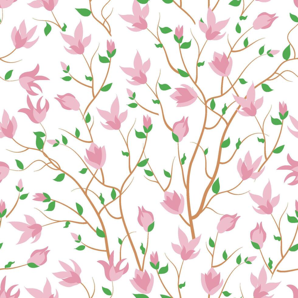 modelo de floración magnolia arboles primavera magnolia flores, hojas, floreciente antecedentes. fondo de pantalla, para tela, huellas dactilares, invitaciones, antecedentes, cubre verano sin costura textil diseño vector