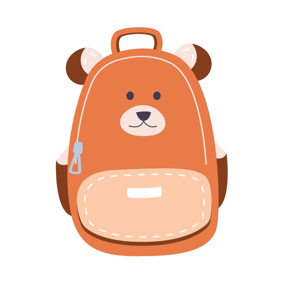 Bear shaped childish backpack, Front View of School Children Rucksack Flat Style Illustration on White Background vector