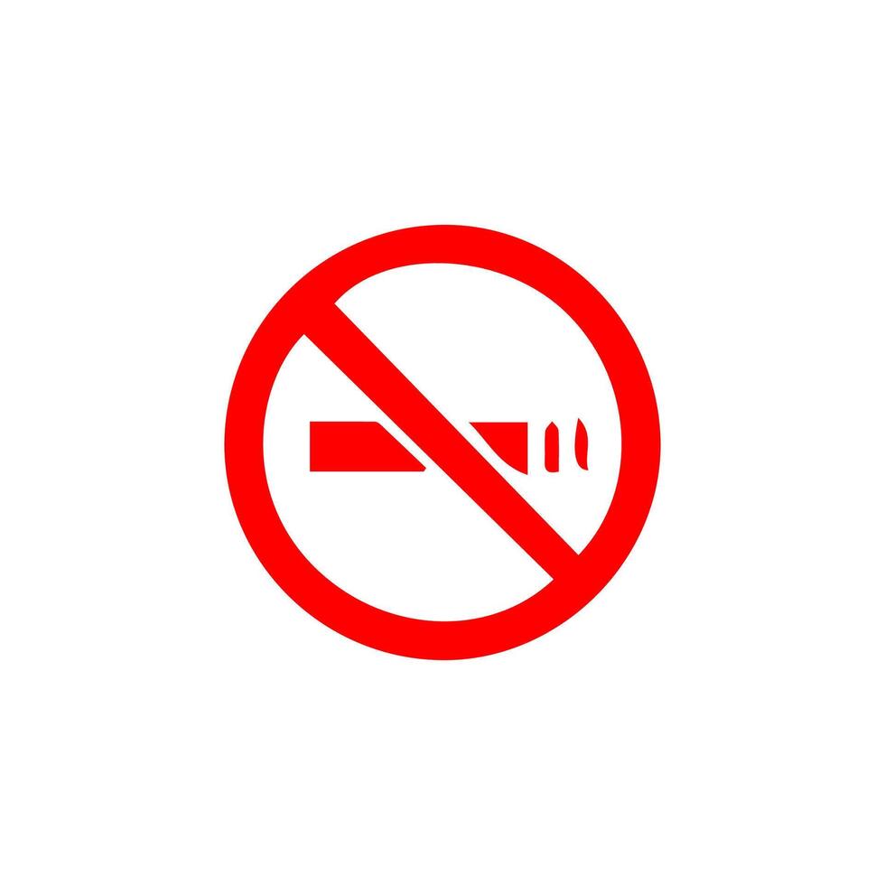 No smoking, prohibition sign, fire hazard risk icon badge, label with broken cigarette, butts, no littering ribbon concept, prohibit, danger, element flat style isolated on white background vector