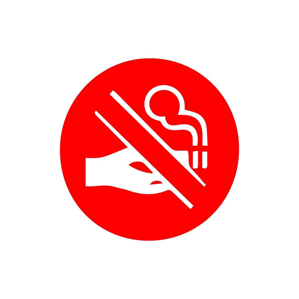 No smoking, prohibition sign, fire hazard risk icon badge, label with broken cigarette, butts, no littering ribbon concept, prohibit, danger, element flat style isolated on white background vector