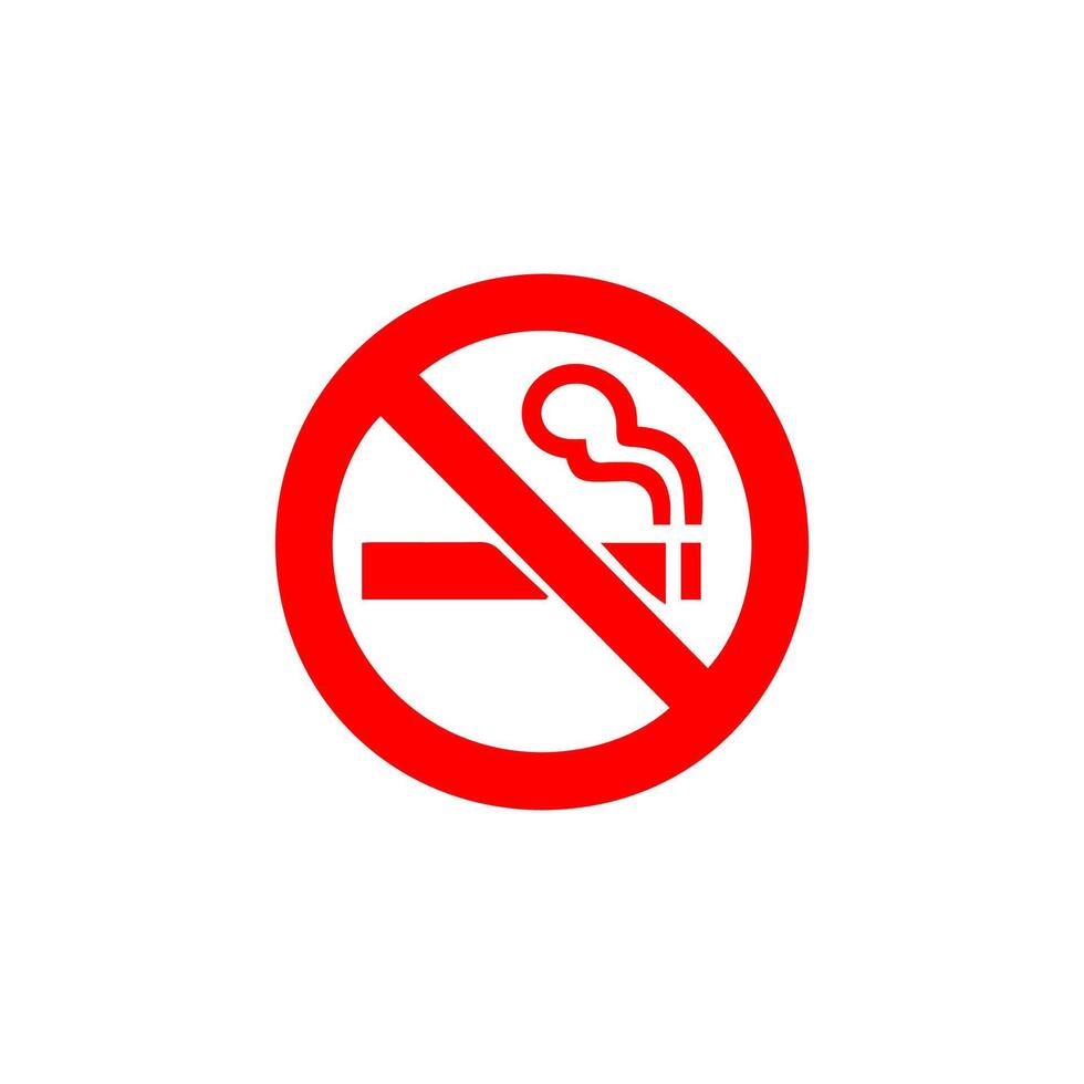 No de fumar, prohibición firmar, fuego peligro riesgo icono insignia, etiqueta con roto cigarrillo, campo de tiro al blanco, No tirar basura cinta concepto, prohibir, peligro, elemento plano estilo aislado en blanco antecedentes vector