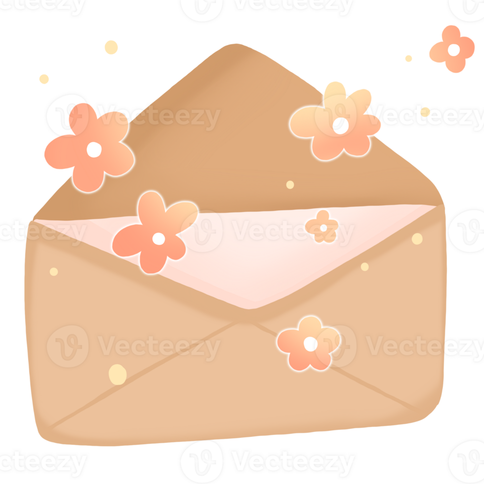an envelope with flowers on it, on a transparent background png