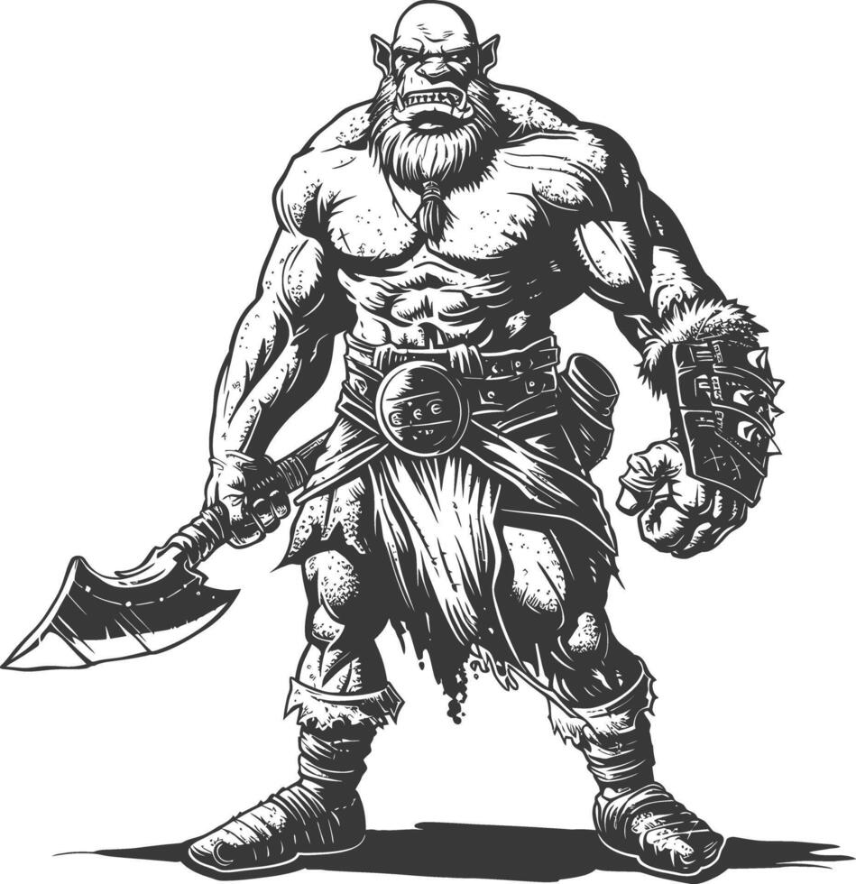 ogre warrior full body images using Old engraving style vector