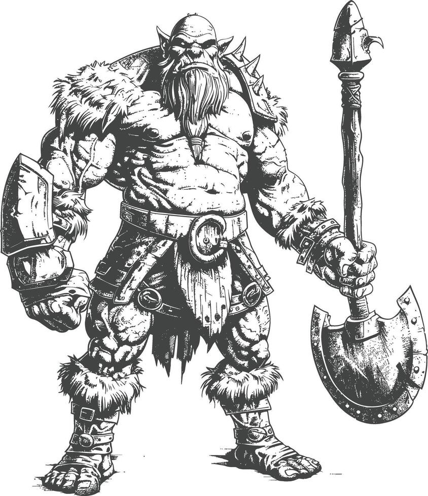 ogre warrior full body images using Old engraving style vector