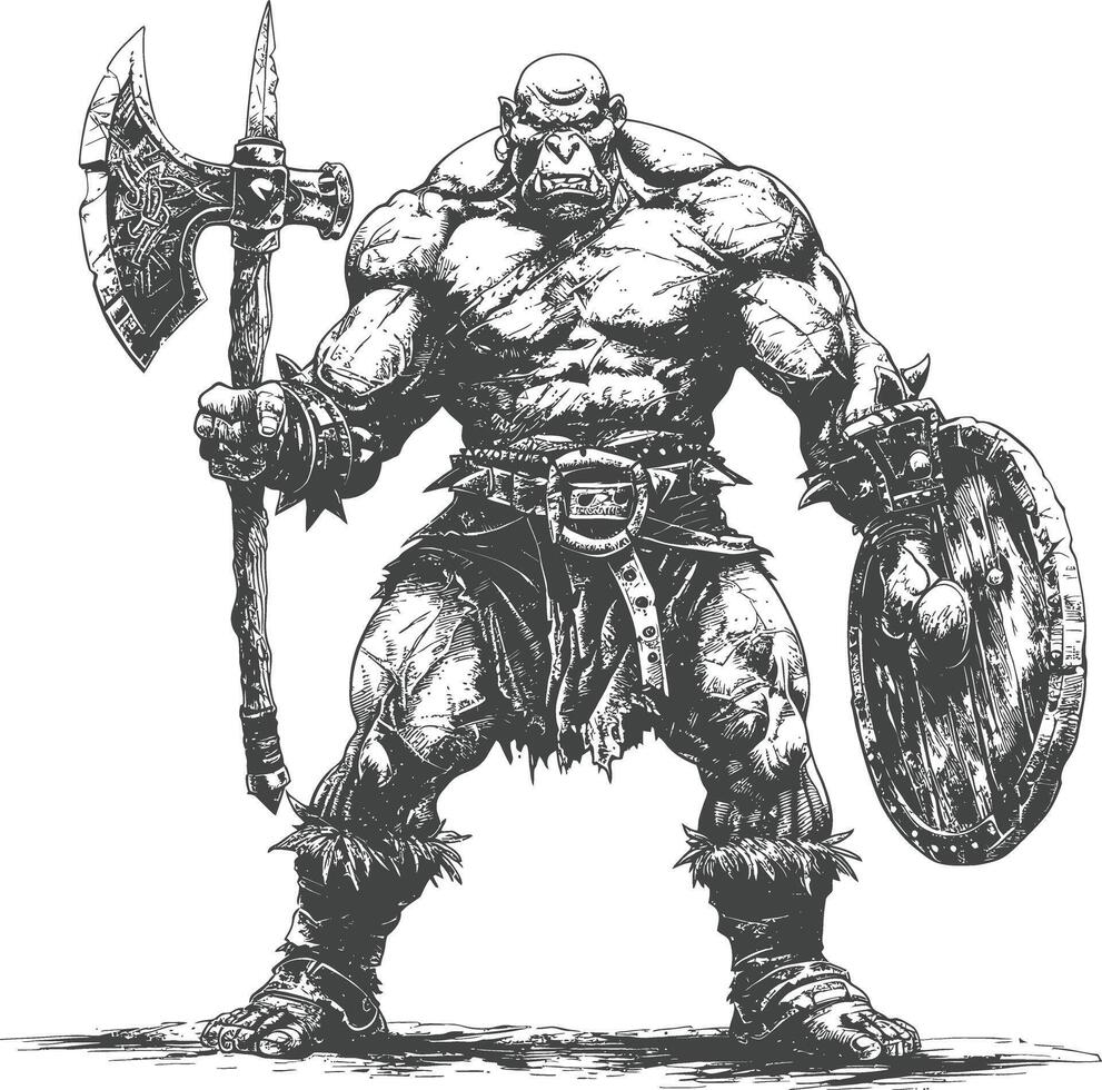 ogre warrior full body images using Old engraving style vector