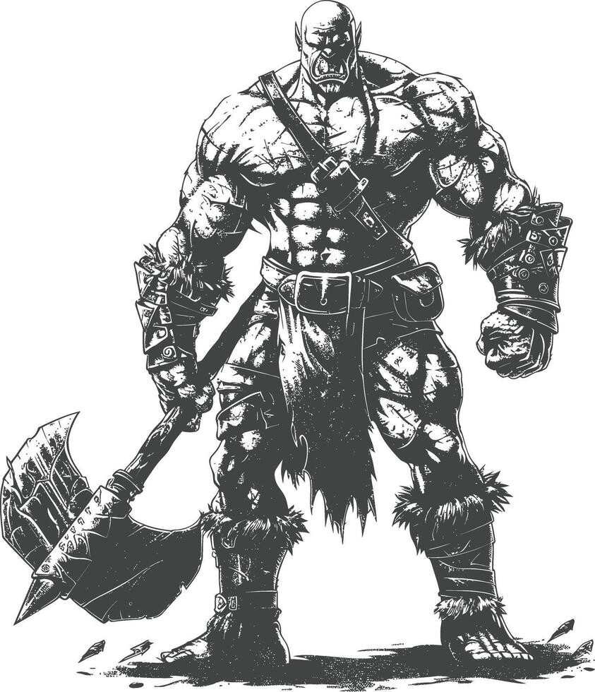 ogre warrior full body images using Old engraving style vector