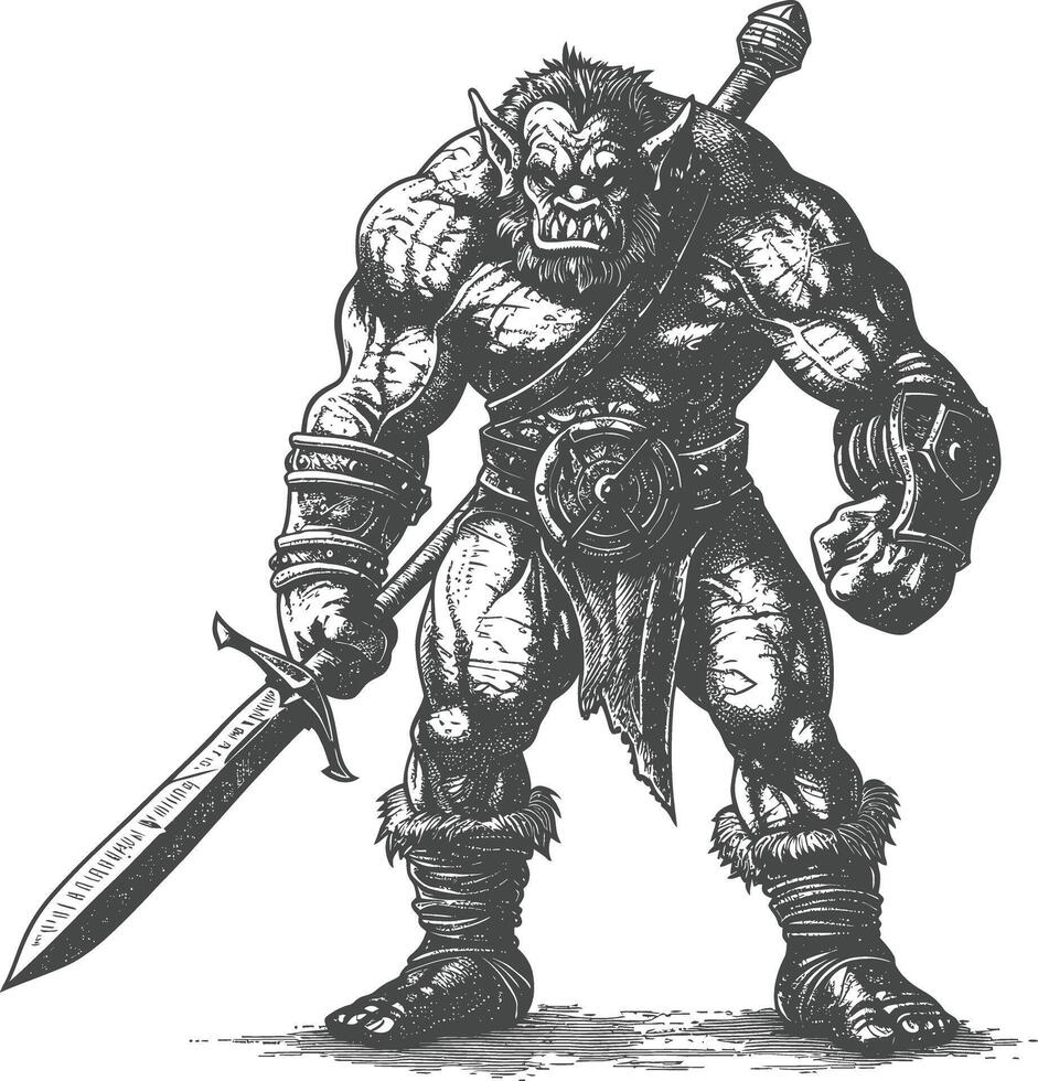 ogre warrior with sword full body images using Old engraving style vector