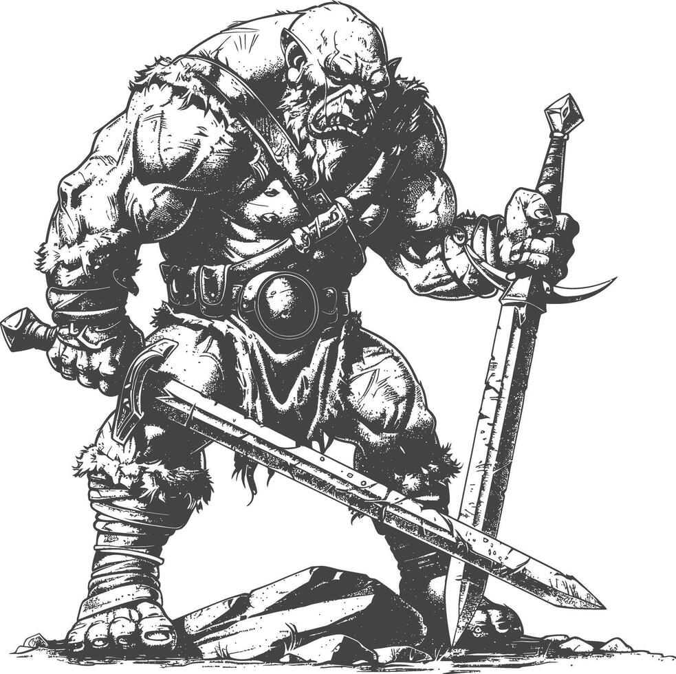 ogre warrior with sword full body images using Old engraving style vector