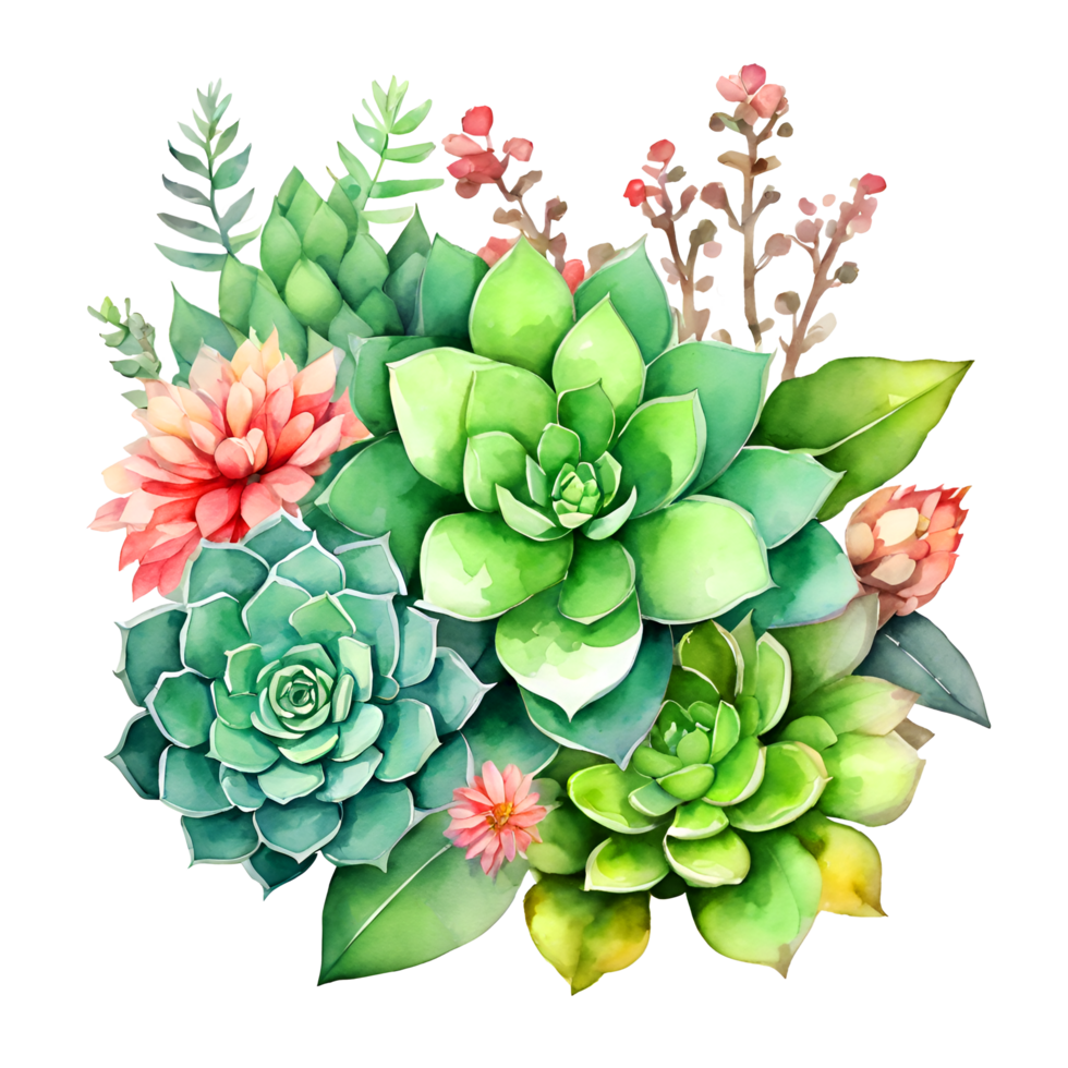 Watercolor and painting Blooming fresh Cactus and flowers succulent plant. AI-Generated png
