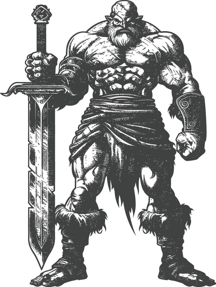 ogre warrior with sword full body images using Old engraving style vector