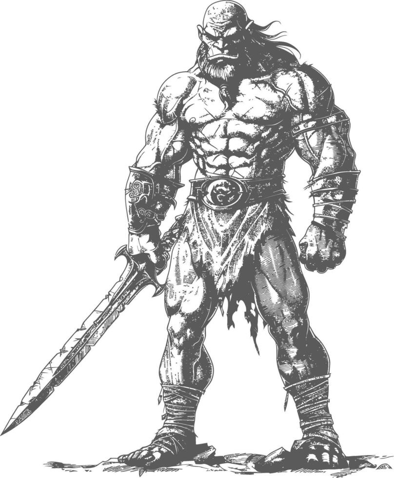 ogre warrior with sword full body images using Old engraving style vector