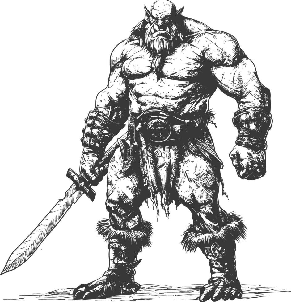 ogre warrior with sword full body images using Old engraving style vector