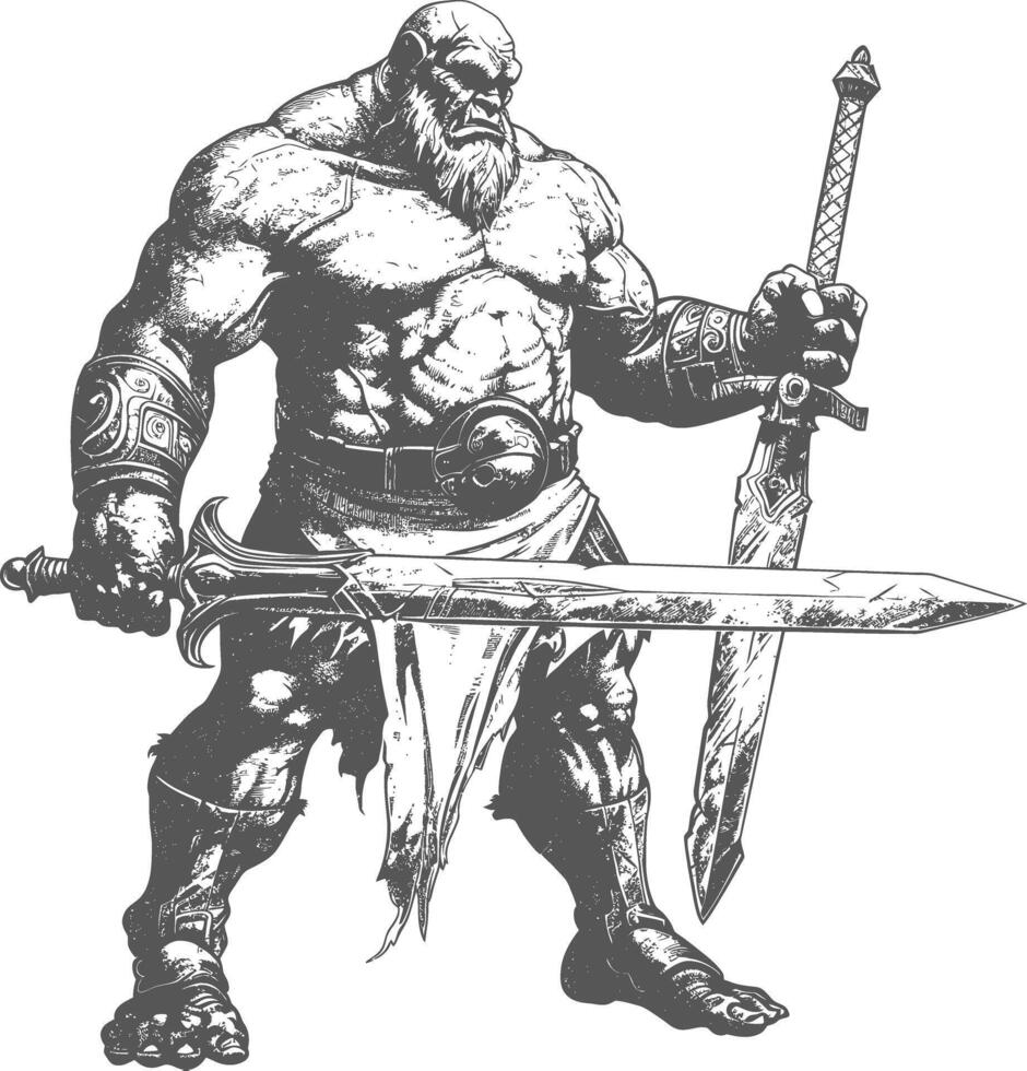 ogre warrior with sword full body images using Old engraving style vector