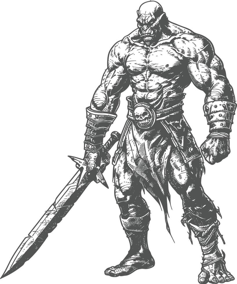 ogre warrior with sword full body images using Old engraving style vector