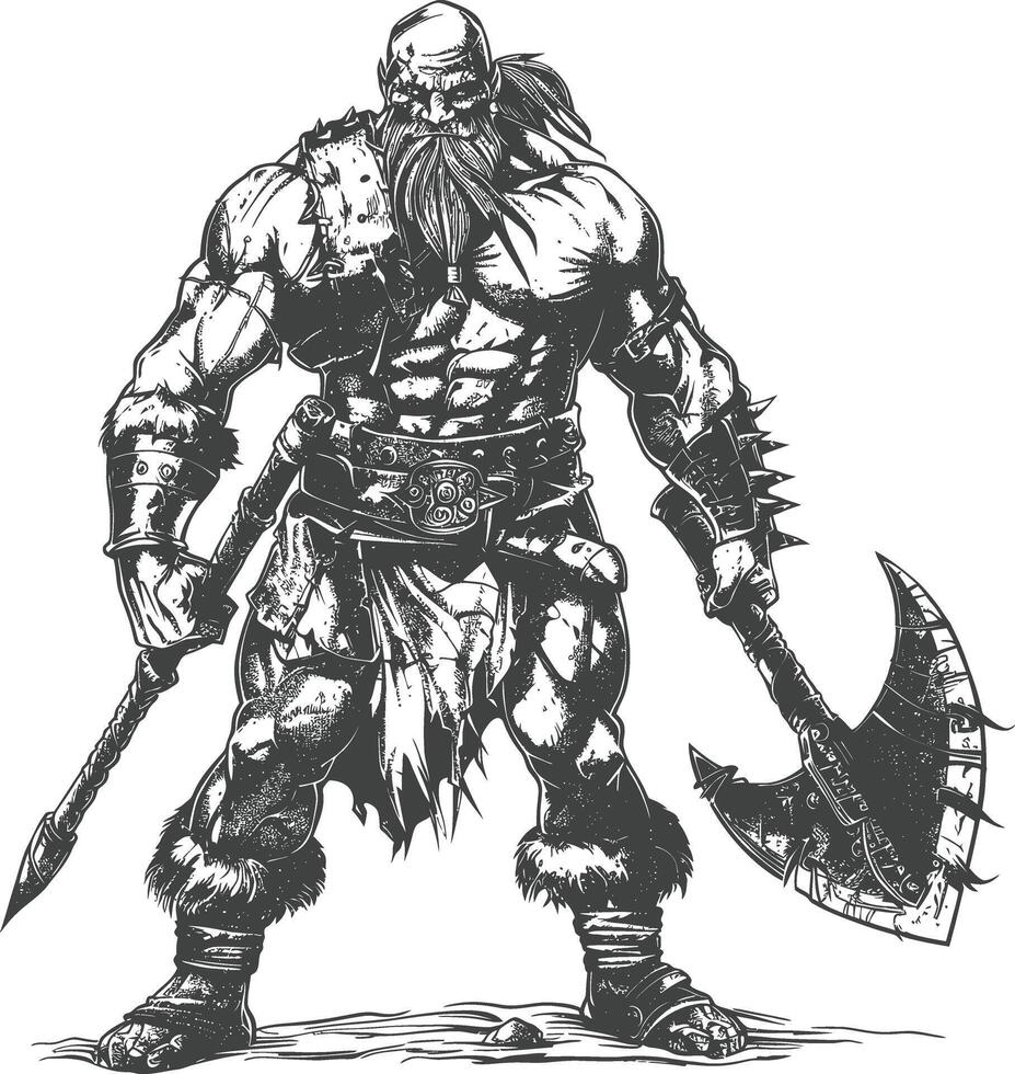 ogre warrior full body images using Old engraving style vector