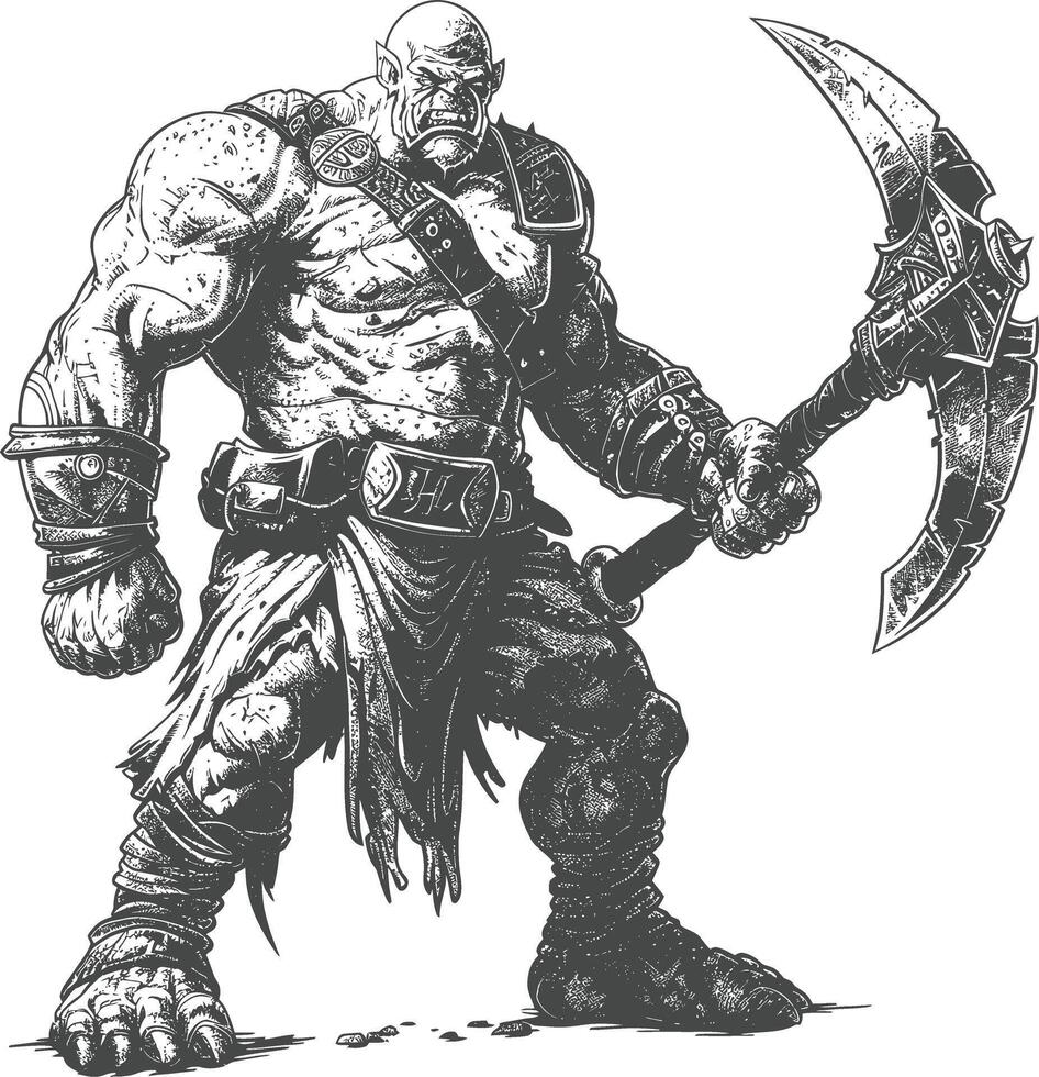 ogre warrior full body images using Old engraving style vector