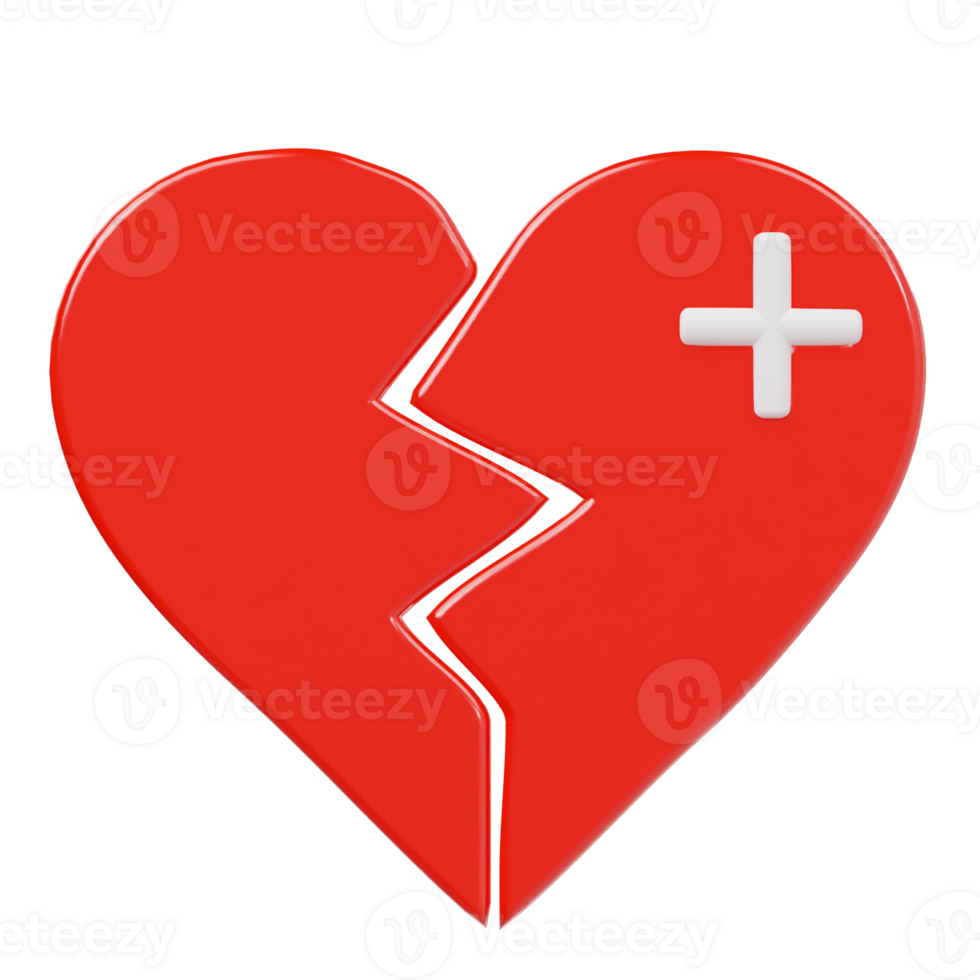Broken heart icon 3d render illustration png