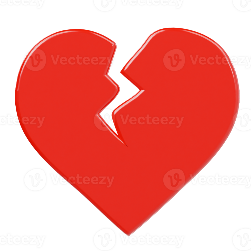 Broken heart icon 3d render illustration png