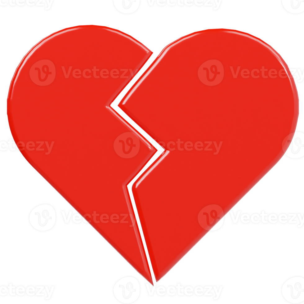 Broken heart icon 3d render illustration png