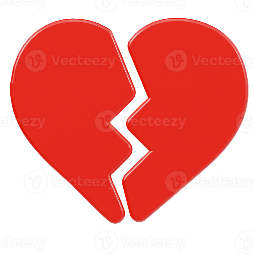 Broken heart icon 3d render illustration png