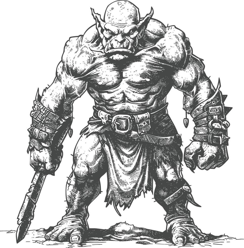 orc full body images using Old engraving style vector