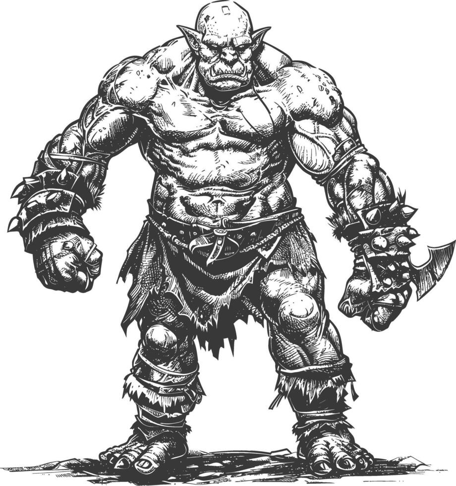 orc full body images using Old engraving style vector