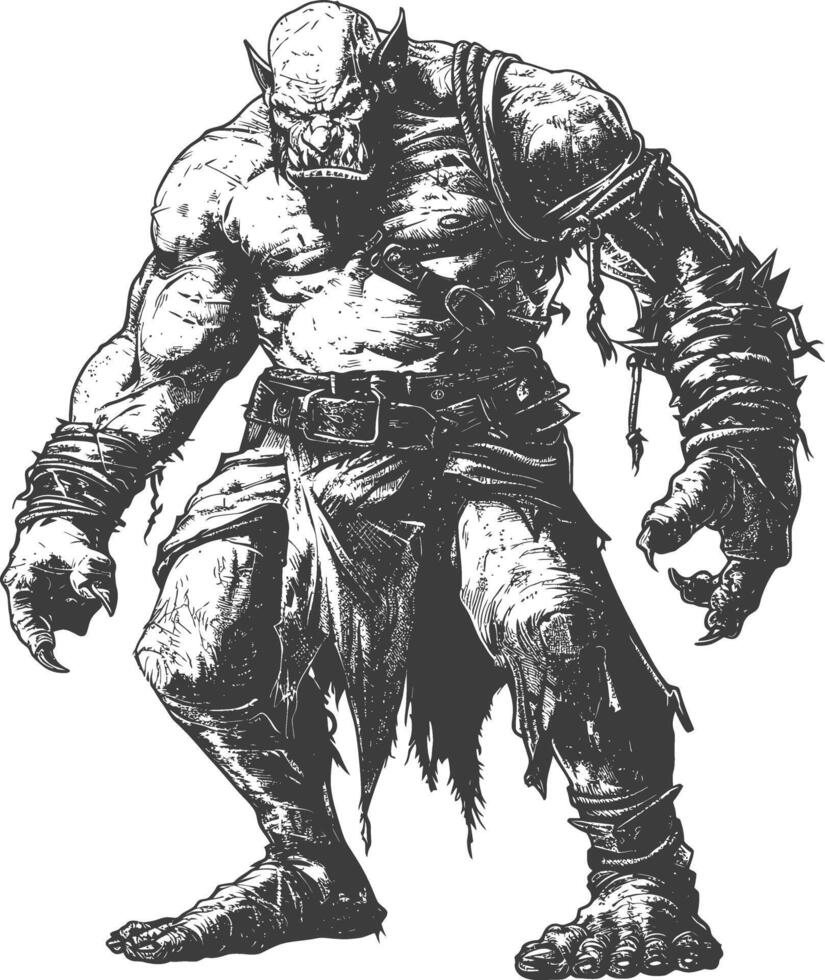 orc full body images using Old engraving style vector