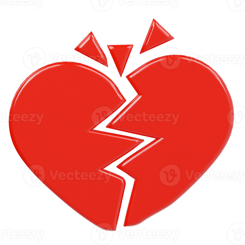 Broken heart icon 3d render illustration png