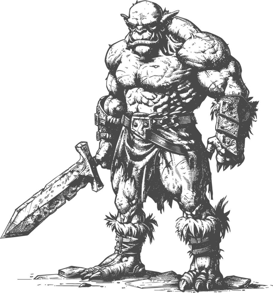 ogre warrior with sword full body images using Old engraving style vector