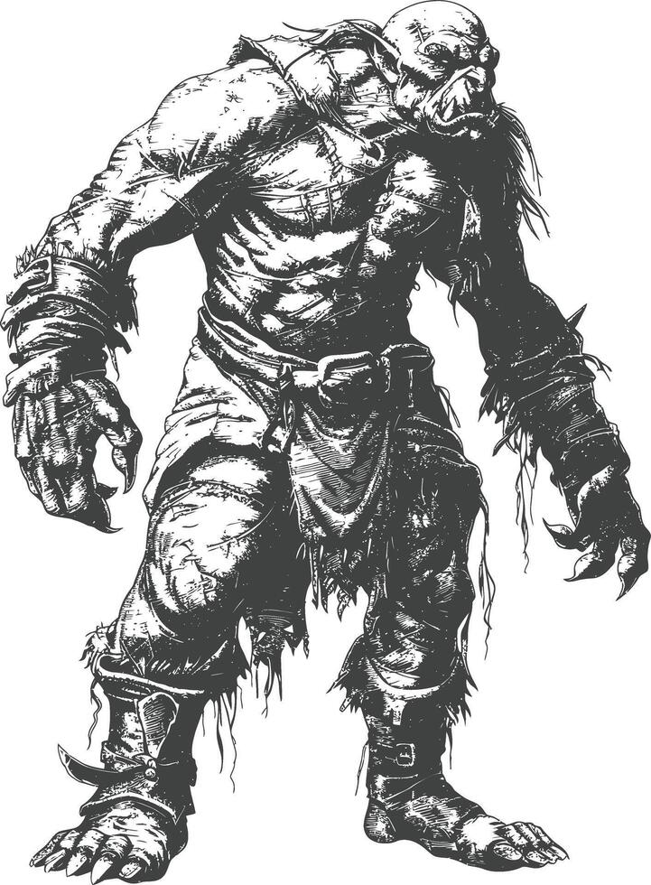 orc full body images using Old engraving style vector