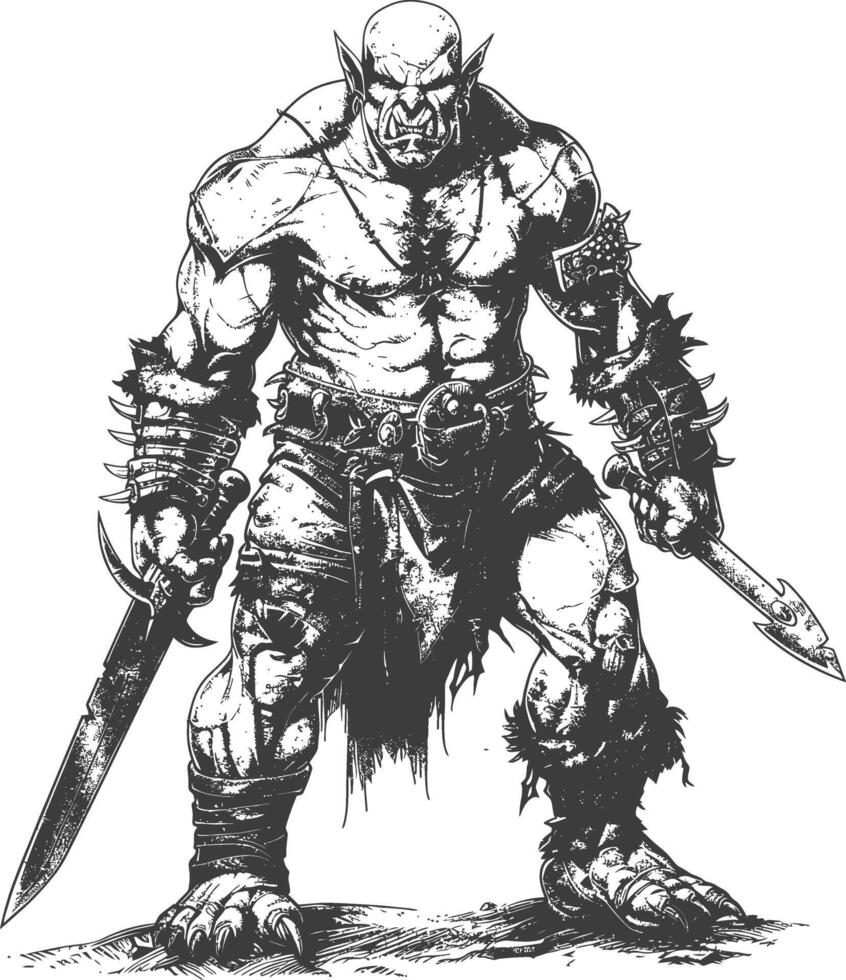 orc full body images using Old engraving style vector