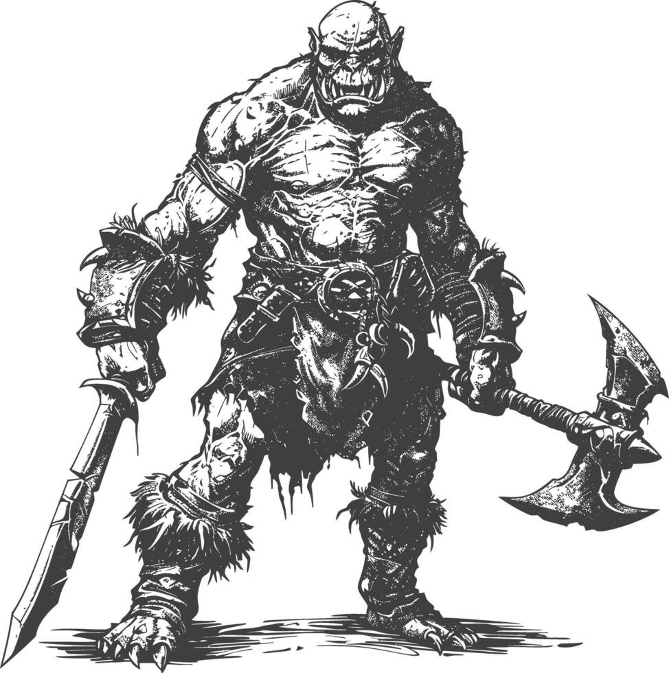 orc full body images using Old engraving style vector