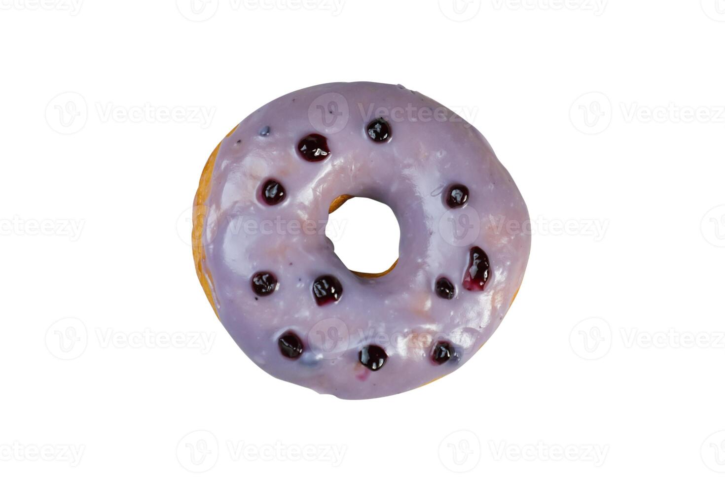 Fresh Blueberry Donut Isolated on white background top view of baked breakfast food photo