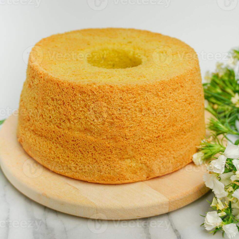 Pandan Chiffon cake isolated on white background top view of bakery items food photo