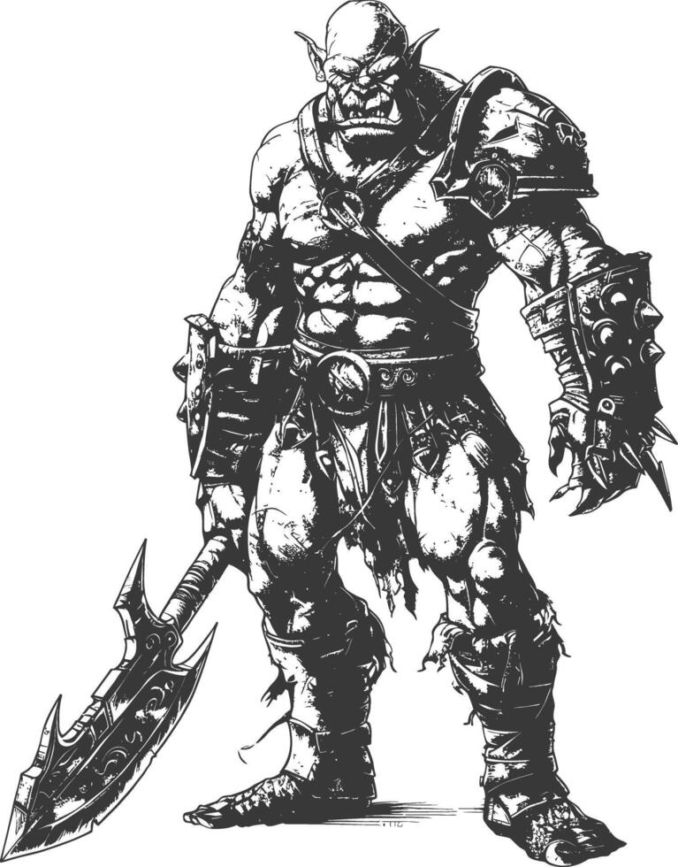 orc warrior full body images using Old engraving style vector