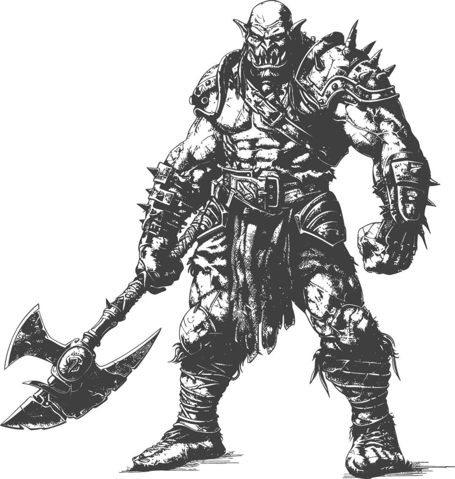 orc warrior full body images using Old engraving style vector