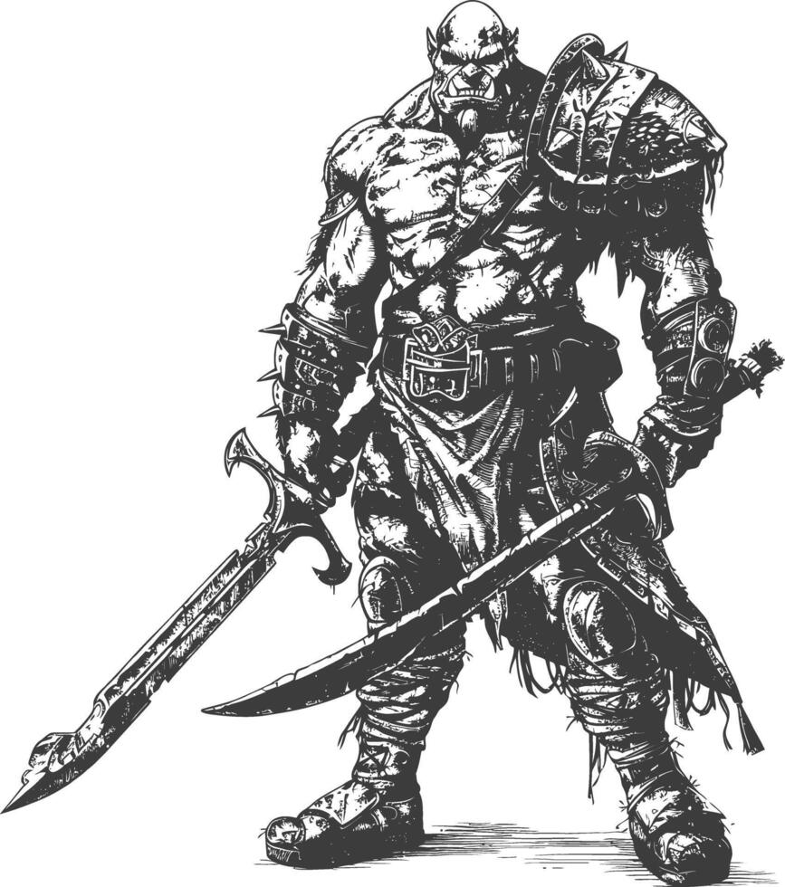 orc warrior full body images using Old engraving style vector