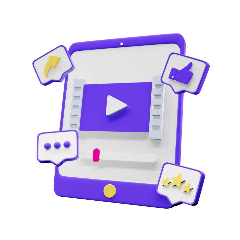 3D tablet icon with different actions. Like, comment, share png